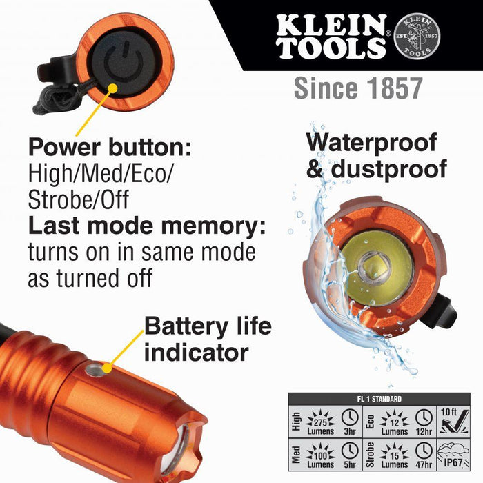Klein Tools Rechargeable Waterproof LED Pocket Light with Lanyard, Model 56411* - Orka