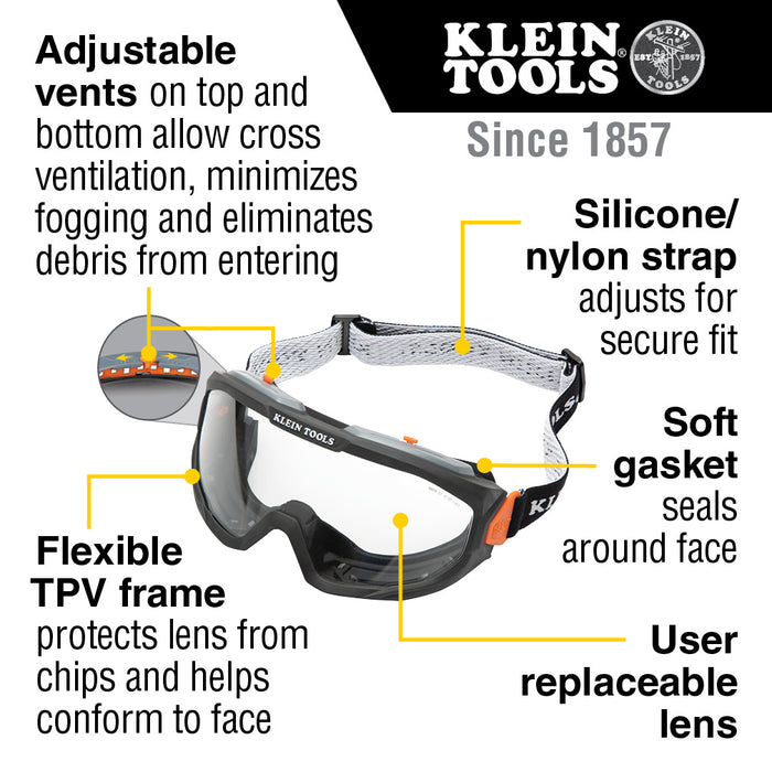 Klein Tools Safety Googles, Clear Lens, Model 60479*