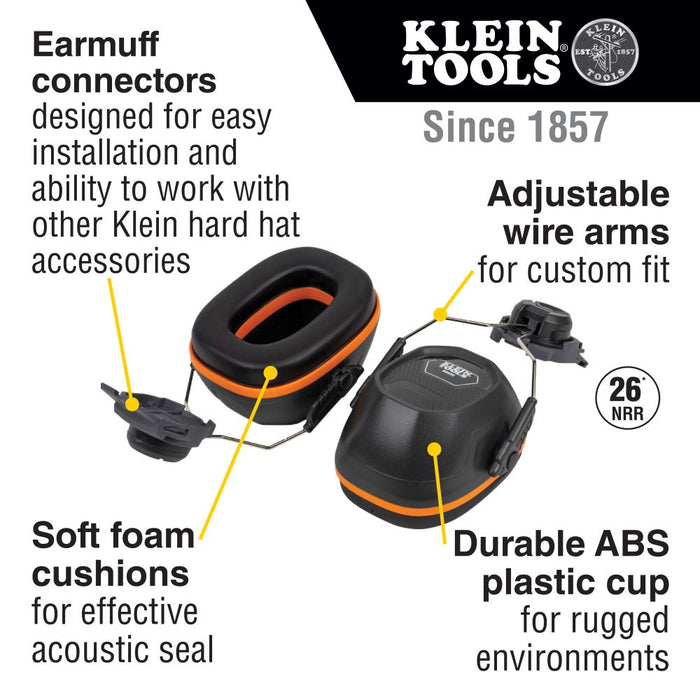 Klein Tools Hard Hat Earmuffs, Full Brim Style, Model 60502 — Orka