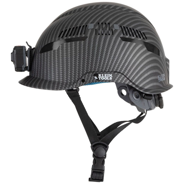 Klein Tools Safety Helmet, Premium KARBN Pattern, Vented, Class C with Headlamp, Model 60517