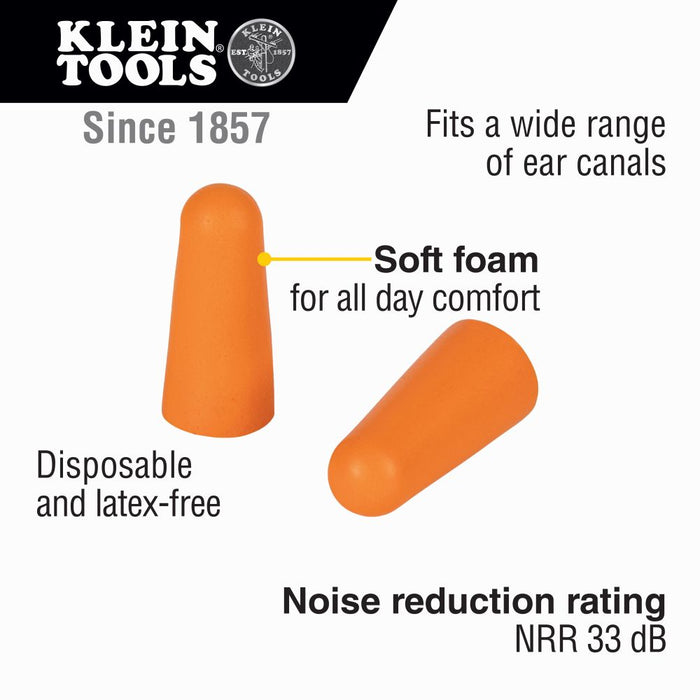 Klein Tools Foam Earplugs, Bag of 10 Pairs, Model 6054010*