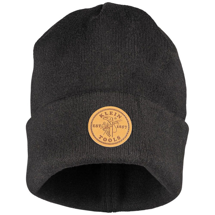 Klein Tools Heavy Knit Hat, Black, Leather Logo, Model 60569