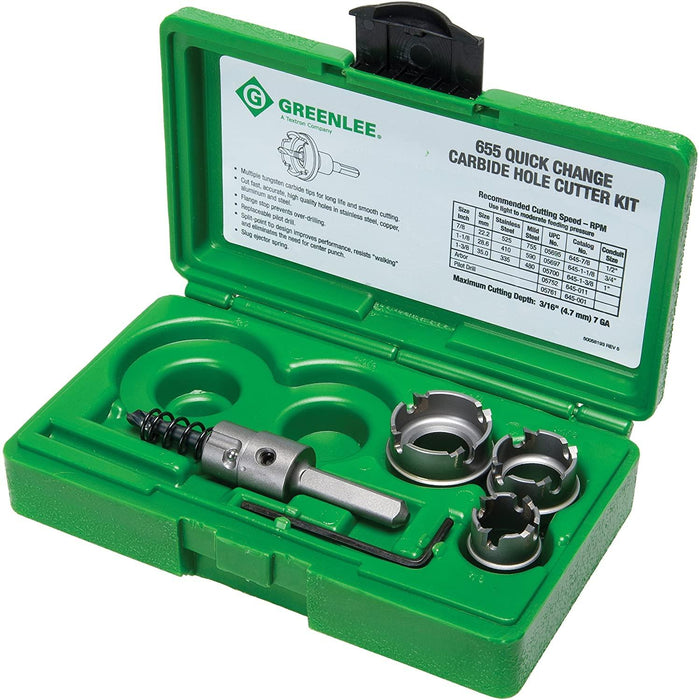 Greenlee 5-Piece Quick Change Stainless Steel Hole Cutter Kit, Model 655 - Orka