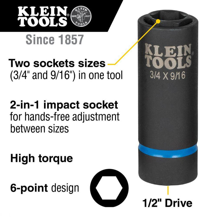 Klein Tools 2-in-1 Impact Socket, 3/4"x9/16", Model 66004* - Orka