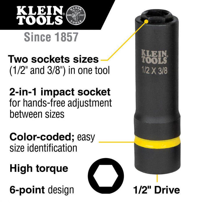 Klein Tools 2-in-1 Impact Socket, 1/2"x3/8", Model 66061* - Orka