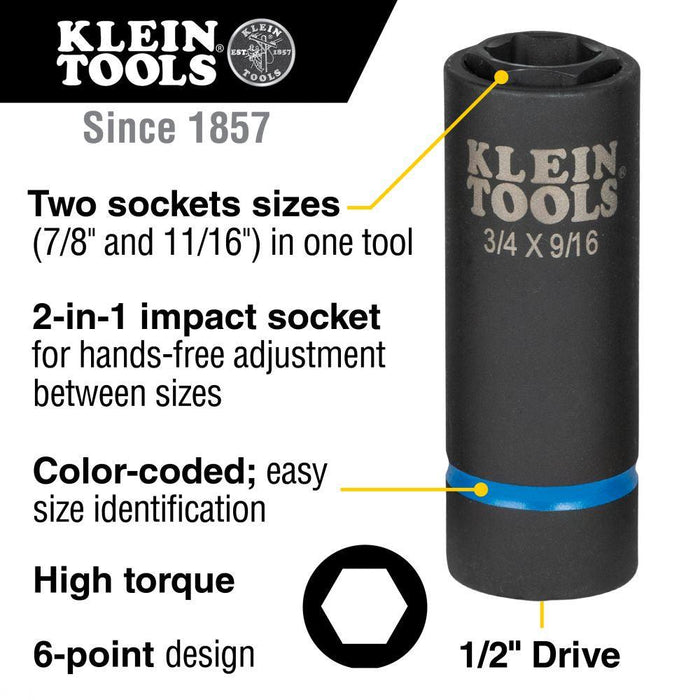 Klein Tools 2-in-1 Impact Socket, 7/8"x11/16", Model 66064* - Orka