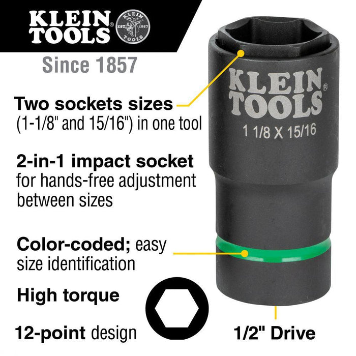 Klein Tools 2-in-1 Impact Socket, 1-1/8"x15/16", Model 66066* - Orka