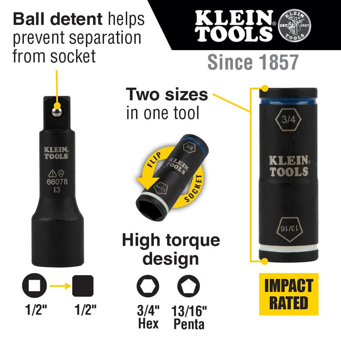 Klein Tools 2-in-1 Penta/Hex Flip Socket with Adapter, Model 66080*