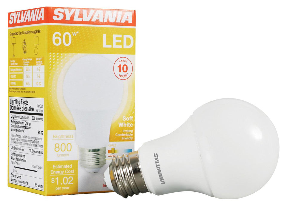 Sylvania Contractor Series A19, 8.5W Warm White 2700K LED Light Bulb, Model 73885 - Orka