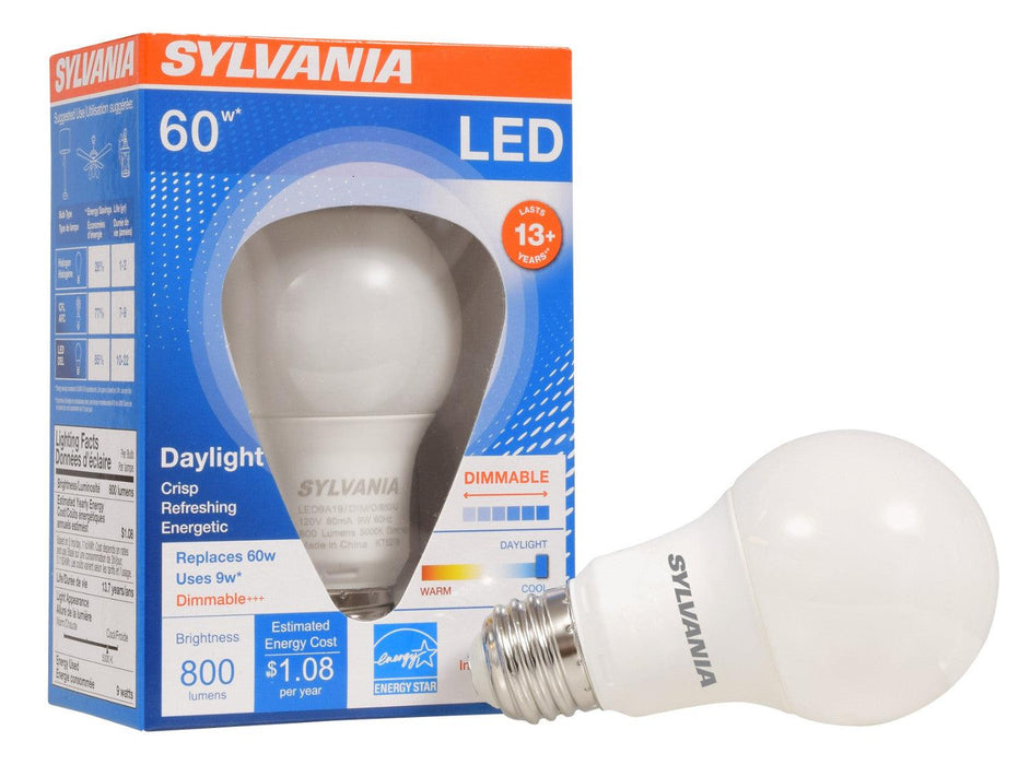 Sylvania Ultra Series A19 9W, Daylight White 5000K LED Light Bulb, Model 78066 - Orka