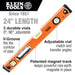 Klein Tools Bubble Level, 3 Vial, 24-Inch, Model 935L - Orka
