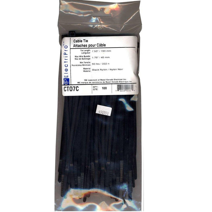 ElectriPro 7" Black Nylon Outdoor Cable Ties (1000 units), Model EPOCTO7M - Orka