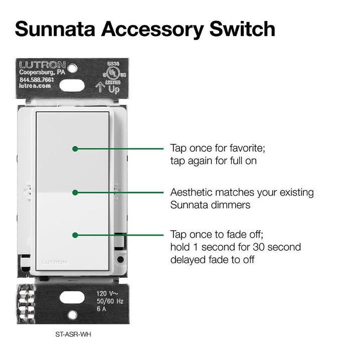 Lutron Sunnata LED+ Accessory Switch, Model ST-AS-WH* - Orka