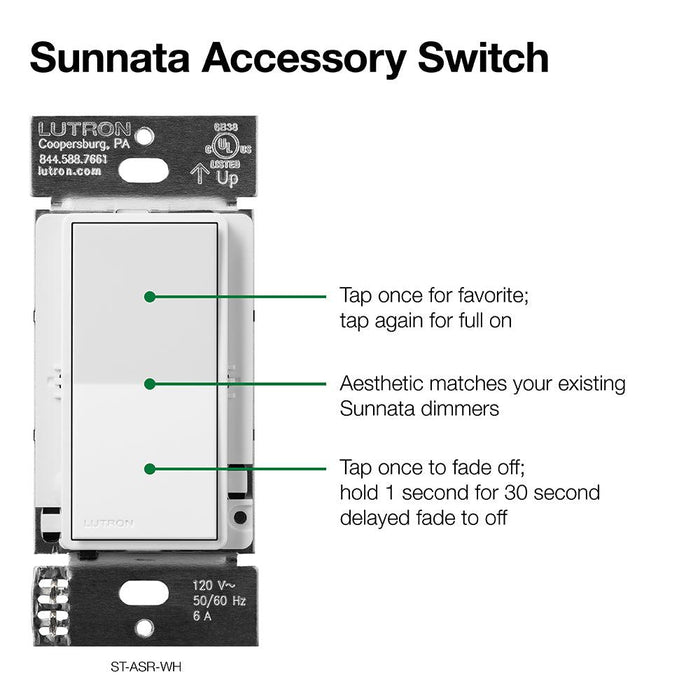 Interrupteur Lutron Sunnata ST-ASR-WH – Blanc, élégant, Expédition Groupée