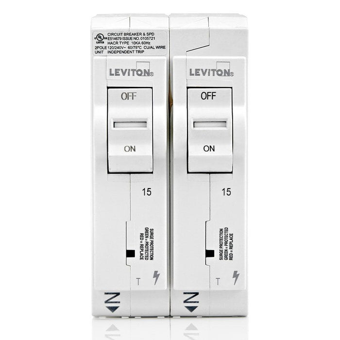 Leviton Surge Protective Device and (2) 1-Pole 15A Thermal Magnetic Circuit Breaker, LSPD1-T - Orka
