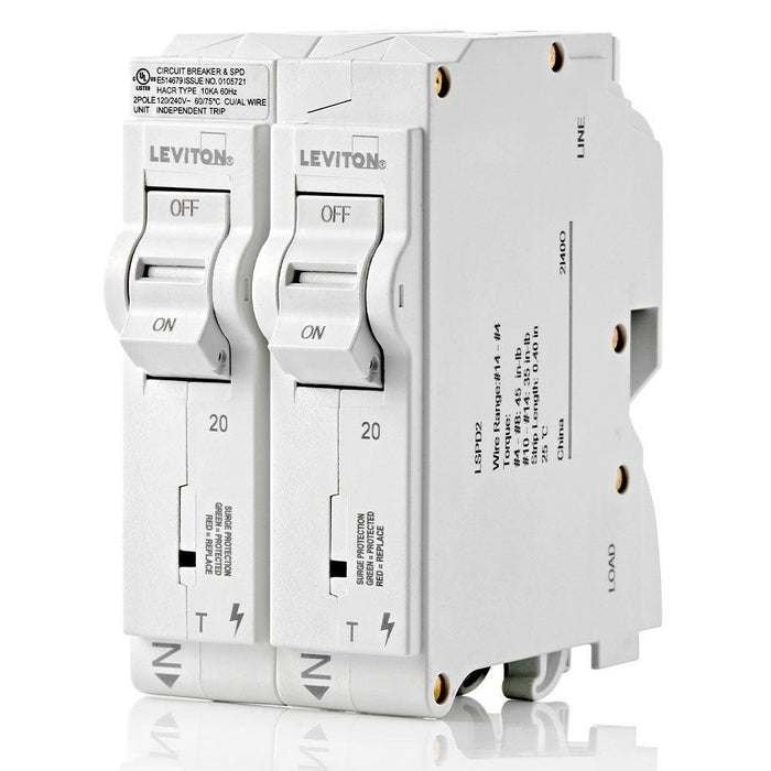 Leviton Surge Protective Device and (2) 1-Pole 20A Thermal Magnetic Circuit Breaker, LSPD2-T - Orka