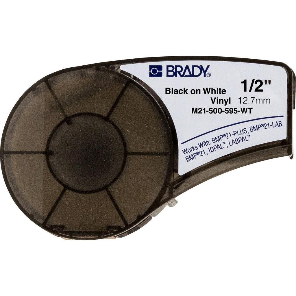 Brady Vinyl Cartridge for BMP21 Plus Printer, Black on White, 1/2