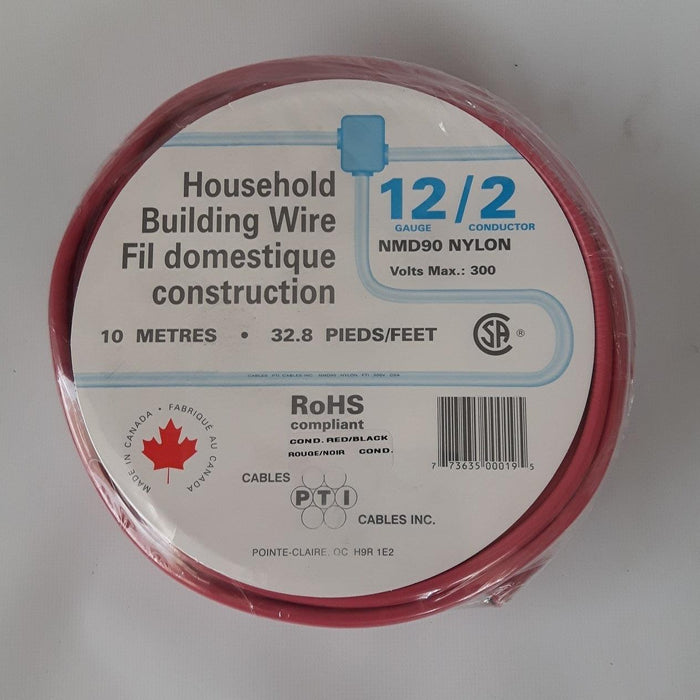 PTI Cables Household Building Wire NMD90, 12/2 10m Red - Orka