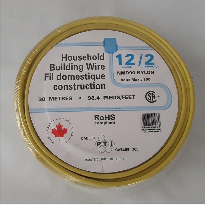 PTI Cables Household Building Wire, NMD90 12/2 30m Yellow - Orka