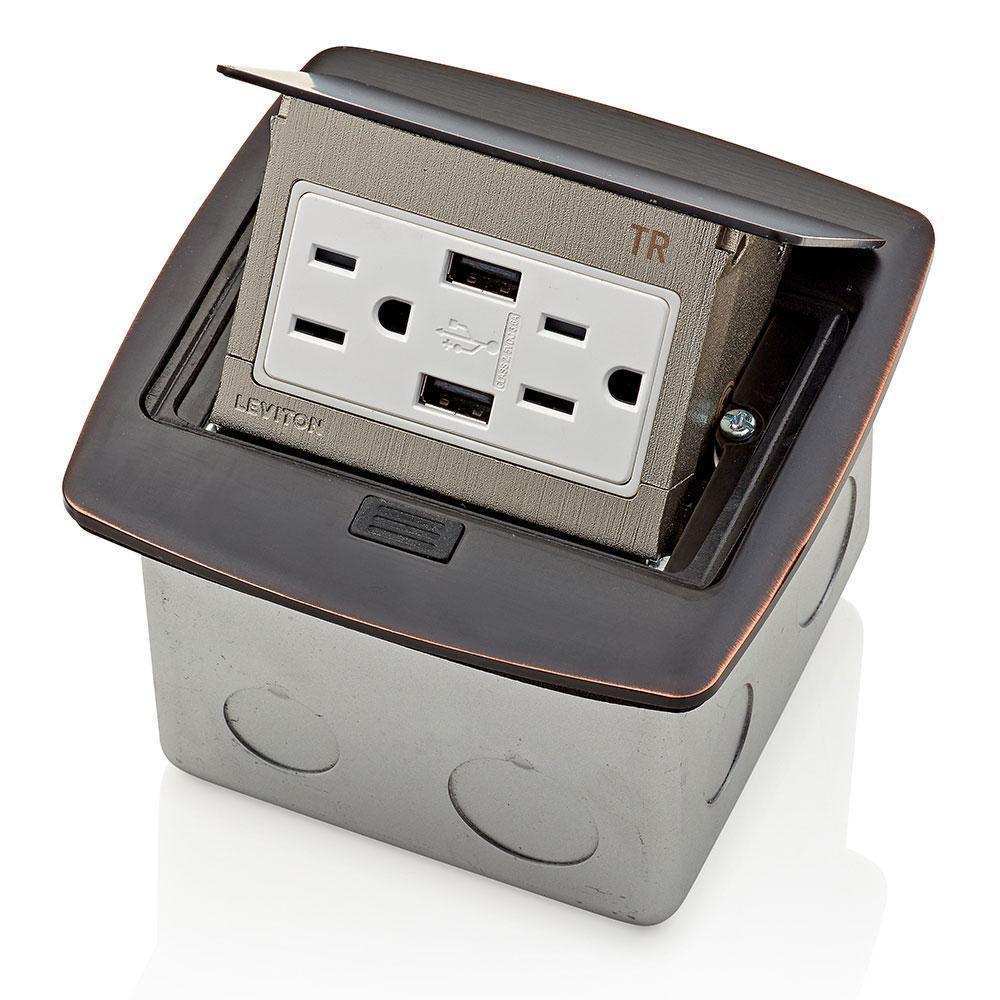 Leviton Pop-Up Floor Box Receptacle with Combo Dual Type A USB Charger ...