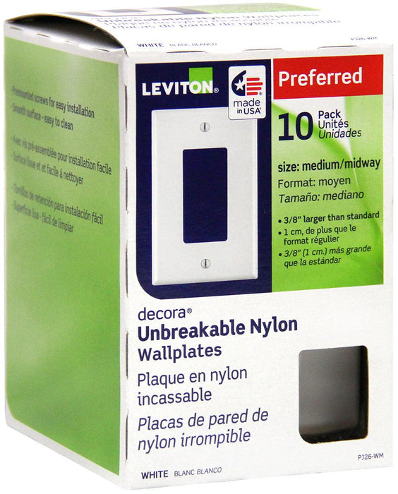 Leviton 1-Gang Midway Nylon Wallplate - White (Pack of 10) - Orka