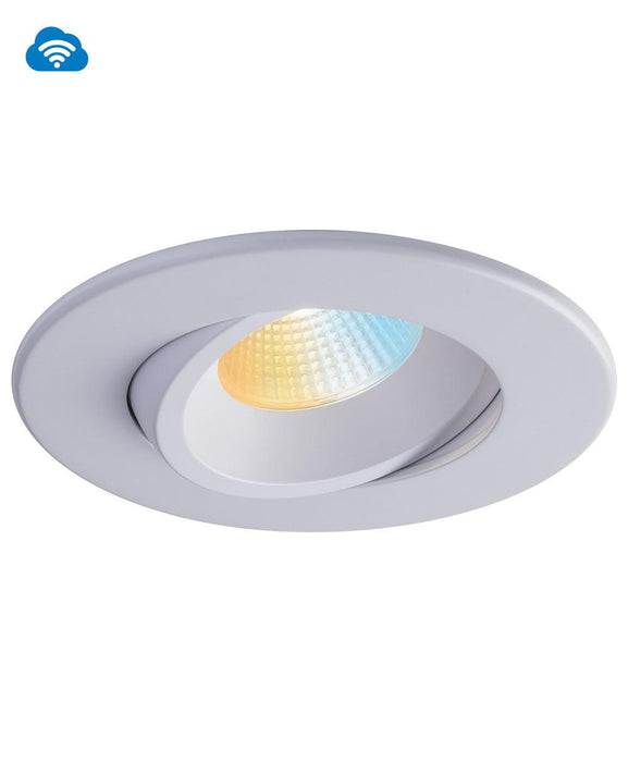 Liteline 4" Smart OnCloud Luna White Round Gimbal Recessed Fixture, Model RA4-12RG-WZ-90WH - Orka