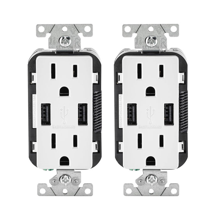 Leviton Package of 2 Dual USB Type A Charger with 15A Tamper-Resistant Receptacle, Model T5632-754 - Orka
