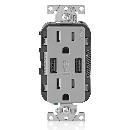 Leviton Type-A Dual USB Charger with 15A Tamper-Resistant Receptacle (Grey) Model T5632 - Orka