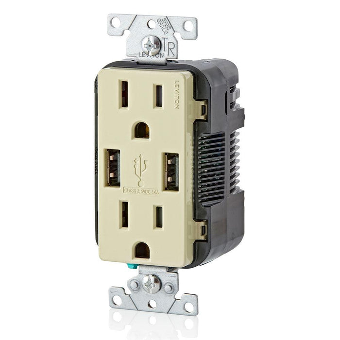 Leviton Type-A Dual USB Charger with 15A Tamper-Resistant Receptacle (Ivory) Model T5632* - Orka