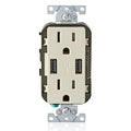 View Leviton Type-A Dual USB Charger with 15A Tamper-Resistant Receptacle (Light Almond) Model T5632*