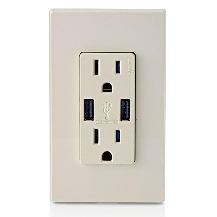 Leviton Type-A Dual USB Charger with 15A Tamper-Resistant Receptacle (Light Almond) Model T5632* - Orka