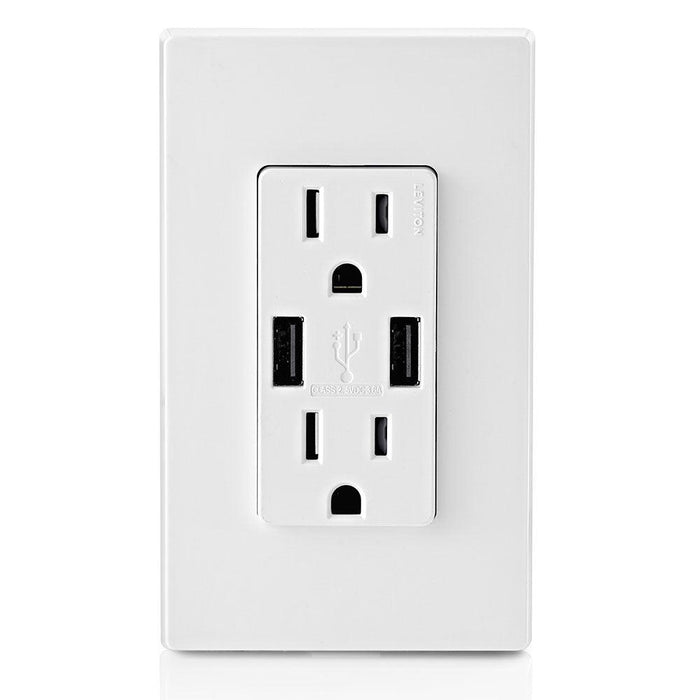 Leviton Type-A Dual USB Charger with 15A Tamper-Resistant Receptacle (White) Model T5632 - Orka
