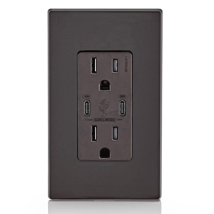 Leviton Type-C Dual USB Charger with 15A Tamper-Resistant Receptacle (Brown) Model T5635 - Orka