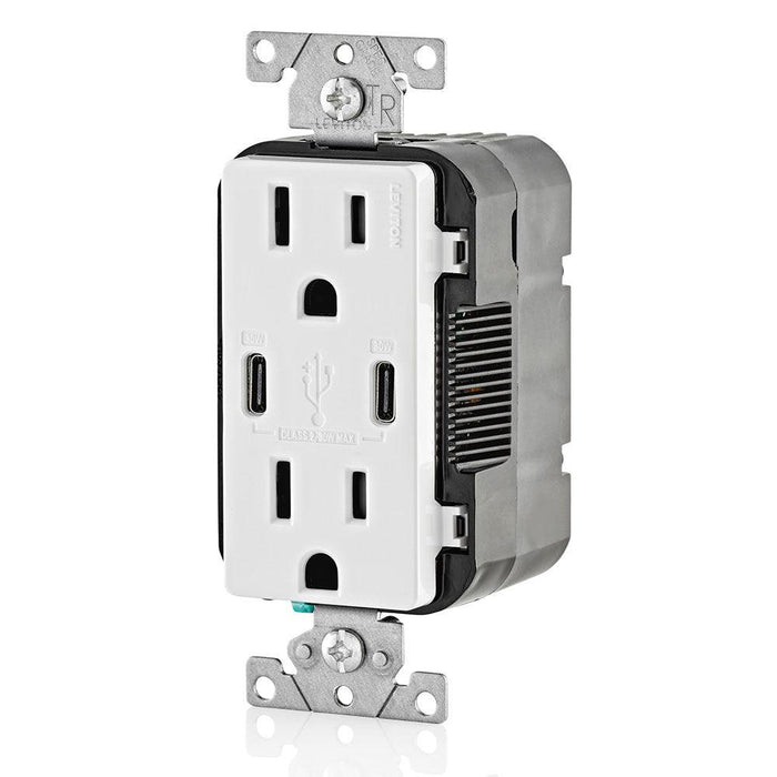 Leviton Type-C Dual USB Charger with 15A Tamper-Resistant Receptacle (White) Model T5635 - Orka