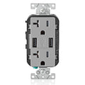 View Leviton Type-A Dual USB Charger with 20A Tamper-Resistant Receptacle (Grey) Model T5832
