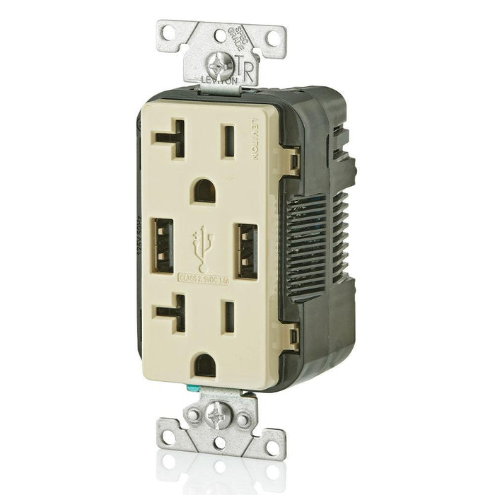 Leviton Type-A Dual USB Charger with 20A Tamper-Resistant Receptacle (Ivory) Model T5832* - Orka