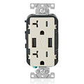 View Leviton Type-A Dual USB Charger with 20A Tamper-Resistant Receptacle (Light Almond) Model T5832*