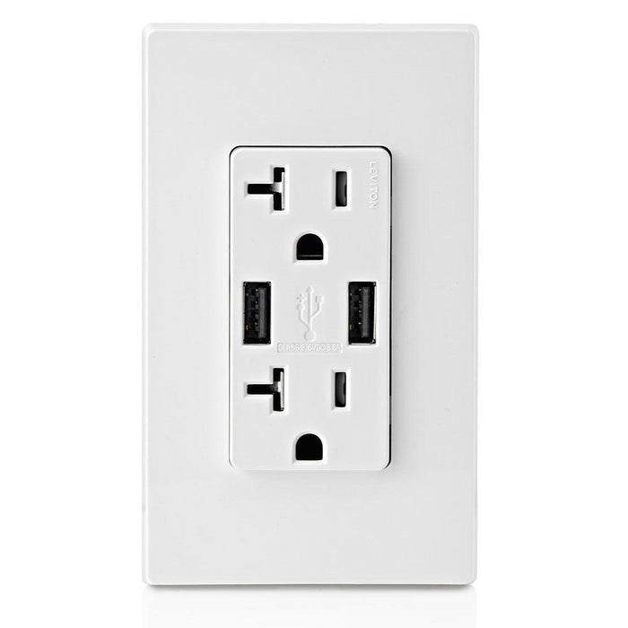 Leviton Type-A Dual USB Charger with 20A Tamper-Resistant Receptacle (White) Model T5832 - Orka