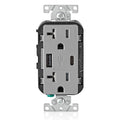 View Leviton Type-A & Type-C USB Charger with 20A Tamper-Resistant Receptacle (Grey) Model T5833