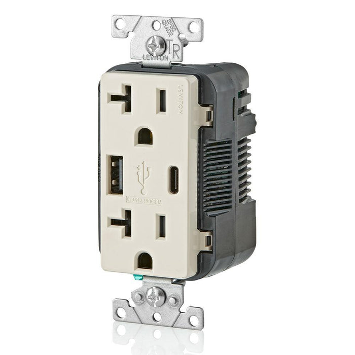 Leviton Type-A & Type-C USB Charger with 20A Tamper-Resistant Receptacle (Light Almond) Model T5833* - Orka