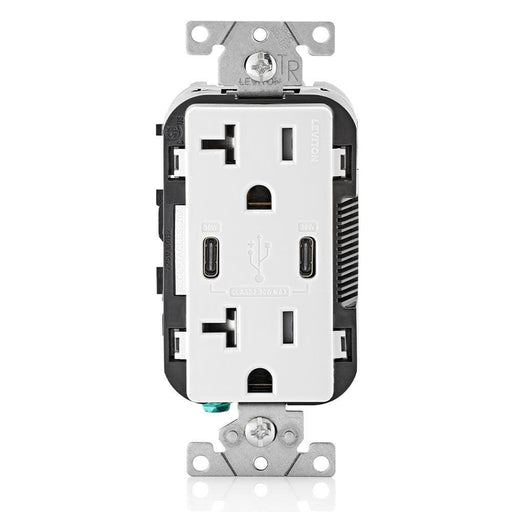 Leviton Dual Type-C USB Charger with 20A Tamper-Resistant Receptacle, White, Model T5835-W - Orka