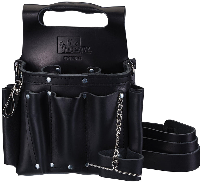 IDEAL Tuff Tote Tool Pouch with Strap Premium Black Leather, Model 35-950BLK - Orka
