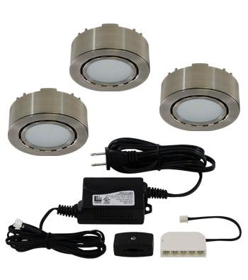 Liteline LED 3-Puck Matte Nickel Light Kit, Model UCP-LED3-MN - Orka
