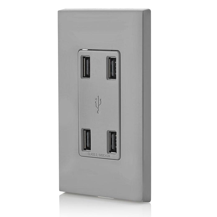 Leviton 4-Port Type-A USB Wall Outlet Charger (Grey), Model USB4P-G* - Orka