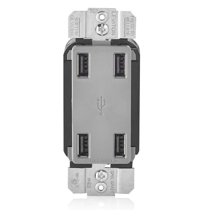 Leviton 4-Port Type-A USB Wall Outlet Charger (Grey), Model USB4P-G* - Orka
