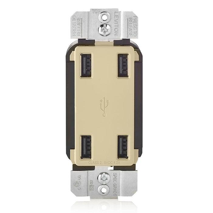 Leviton 4-Port Type-A USB Wall Outlet Charger (Ivory), Model USB4P-I* - Orka
