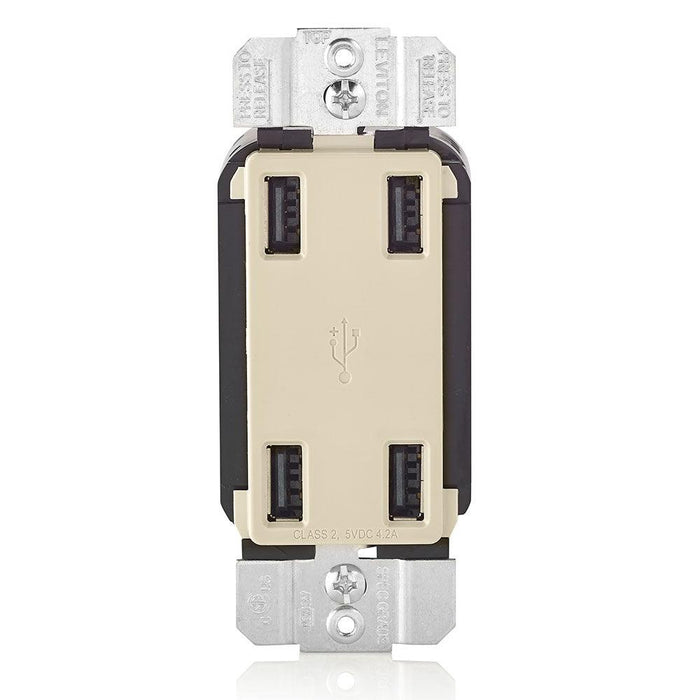 Leviton 4-Port Type-A USB Wall Outlet Charger (Almond), Model USB4P-T* - Orka