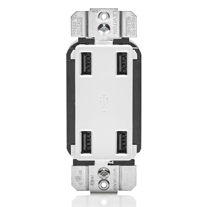 Leviton 4-Port Type-A USB Wall Outlet Charger (White), Model USB4P-W - Orka