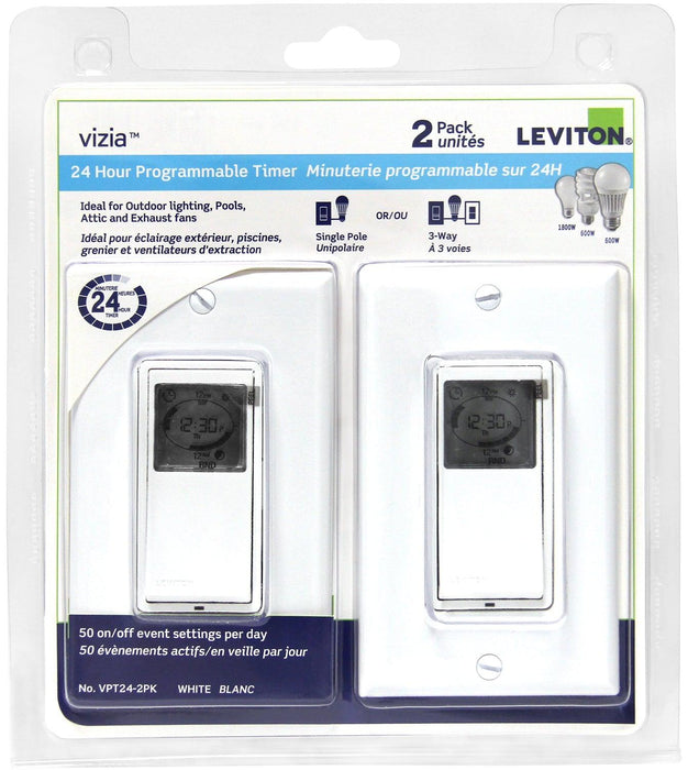 Leviton Package of 2 Indoor 24-Hour Programmable Timers, Model VPT24-756 - Orka