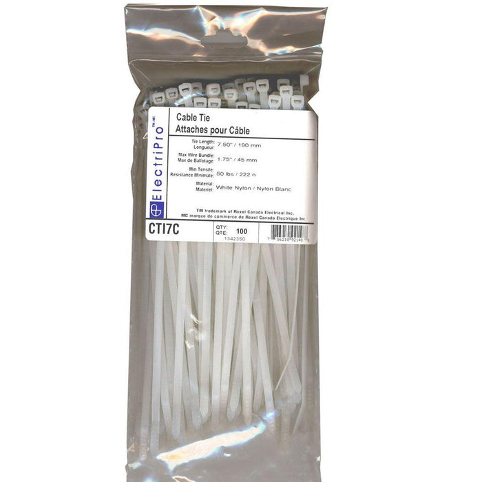 ElectriPro 11" White Nylon Indoor Cable Ties (100 units), Model EPOCTI11C - Orka